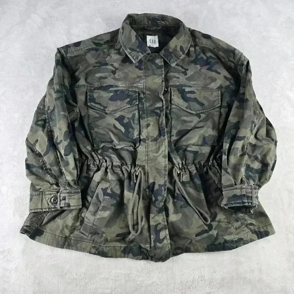GAP Jackets & Blazers - Gap Jacket Womens Sz Med Green Camo Full Zip  Button Up Pocket Camo Military